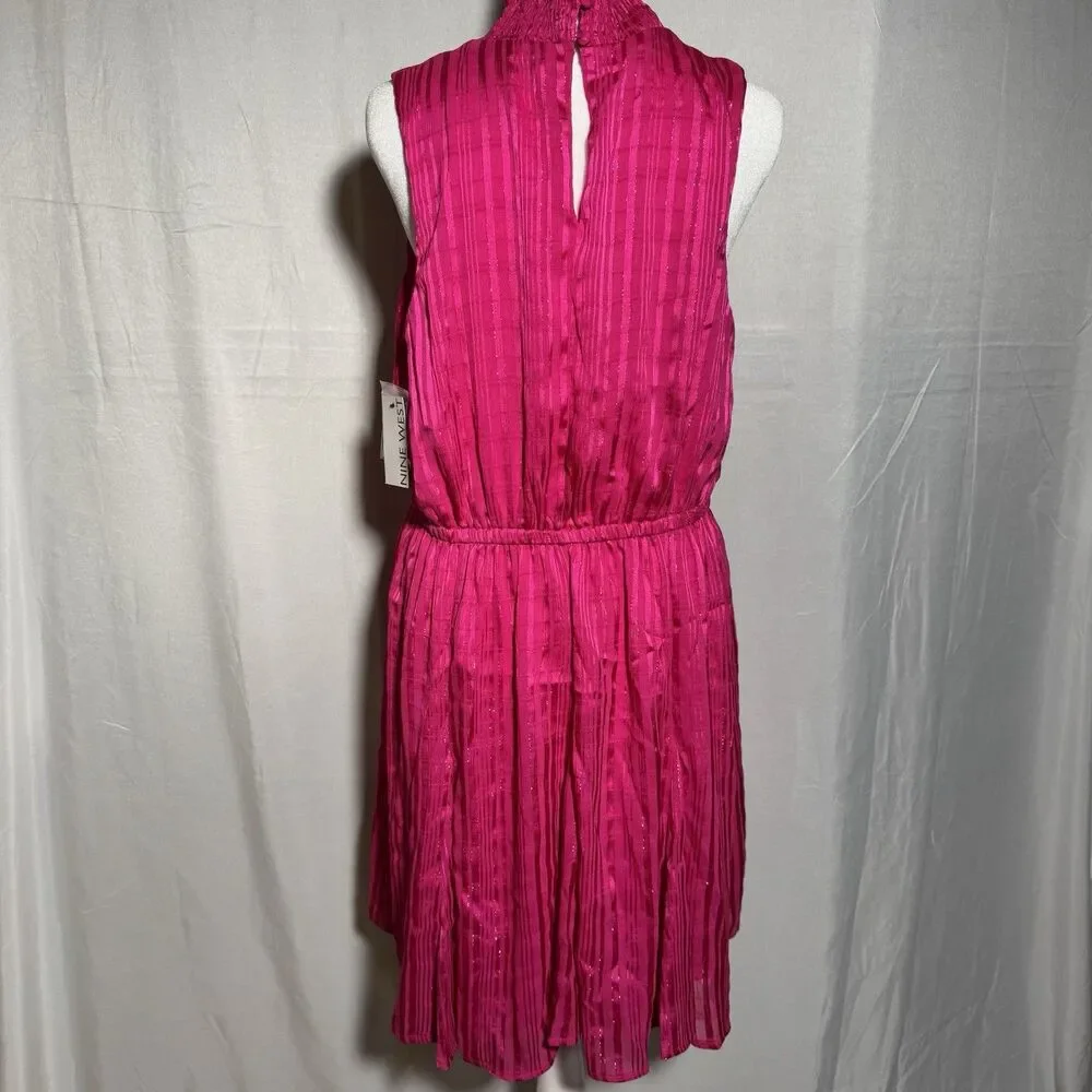 NWT Nine West Pink Pleated Dress Medium Sleeveless Elastic Waist Flowy Summer